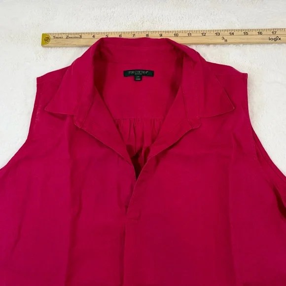 For Cynthia Linen Tunic Top 2X Pink Sleeveless Blouse Plus Size Coastal Boho - Picture 7 of 11